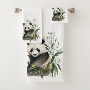 Panda Bear With Cub Bath Towel Set