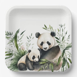 Panda Bear With Cub Paper Plate