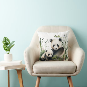 Panda Bear With Cub Throw Pillow