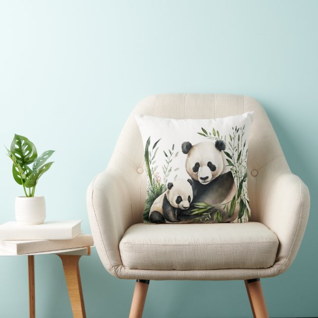 Panda Bear With Cub Throw Pillow (Chair)