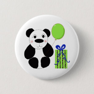 Panda Bear with Green Balloon 2 Inch Round Button