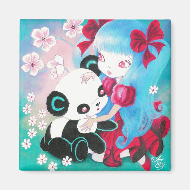Panda Bear with Kawaii Girl Magnet (Front)