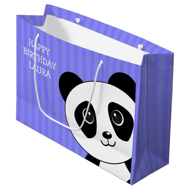 Panda Bear with Purple Stripes Birthday Large Gift Bag (Front Angled)