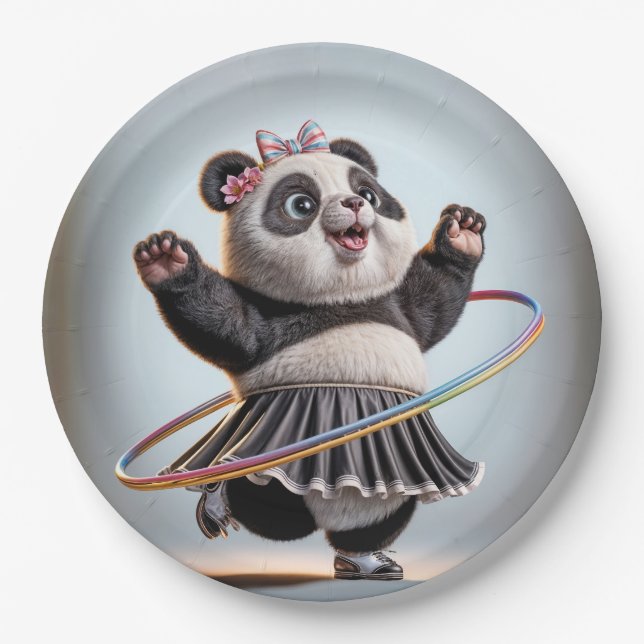 Panda Bear With Rainbow Hula Hoop Paper Plate (Front)