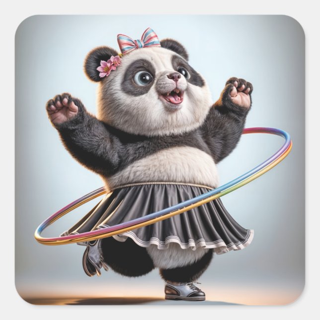 Panda Bear With Rainbow Hula Hoop Square Sticker (Front)