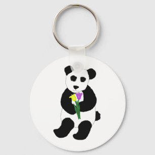 Panda Bear with Tulips Keychain