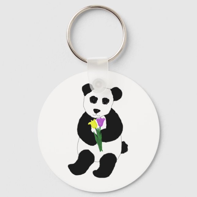 Panda Bear with Tulips Keychain (Front)