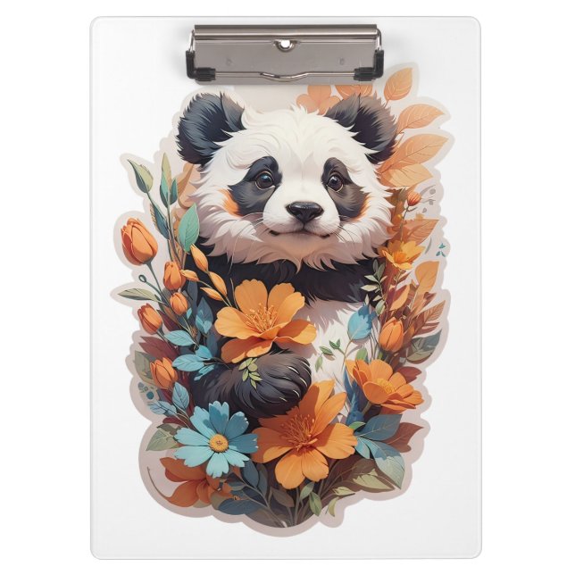 Panda Bear with Wildflowers Clipboard (Front)