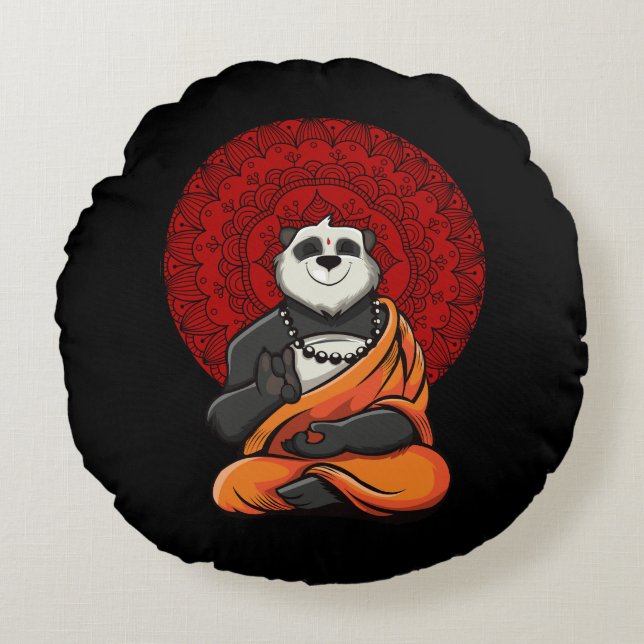Panda Bear Zen Yoga Meditation Buddha Round Pillow (Front)