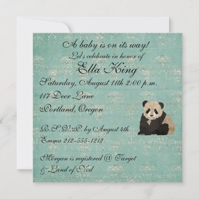 Panda Bears Baby Invitation (Front)