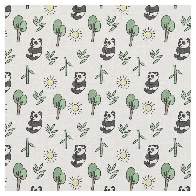 Panda Bears & Bamboo Pattern Fabric (Close Up)