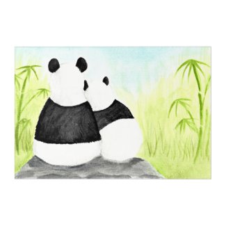 Panda Bears Bamboo Watercolour Acrylic Print