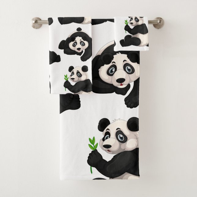 Panda Bears Bathroom Towel Set (Insitu)