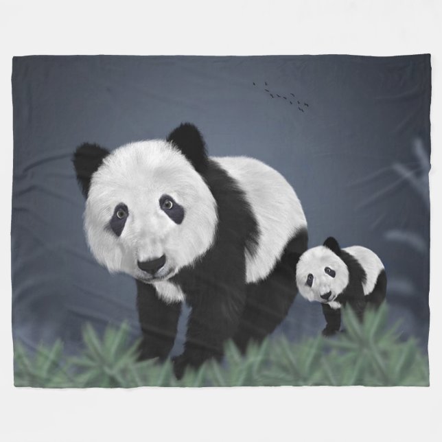 Panda Bears Fleece Blanket (Front (Horizontal))