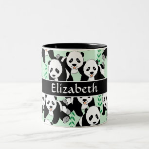 Panda Bears Graphic Pattern Personalize Two-Tone Coffee Mug
