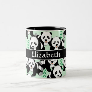 Panda Bears Graphic Pattern Personalize Two-Tone Coffee Mug