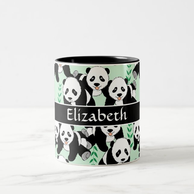 Panda Bears Graphic Pattern Personalize Two-Tone Coffee Mug (Center)