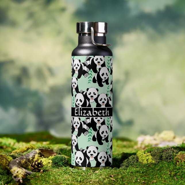 Panda Bears Graphic Pattern Personalized Water Bottle (Outdoor)