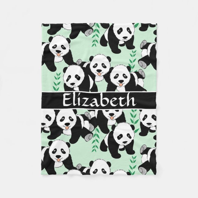 Panda Bears Graphic Pattern to Personalize Fleece Blanket (Front)