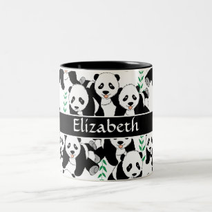 Panda Bears Graphic Pattern to Personalize Two-Tone Coffee Mug