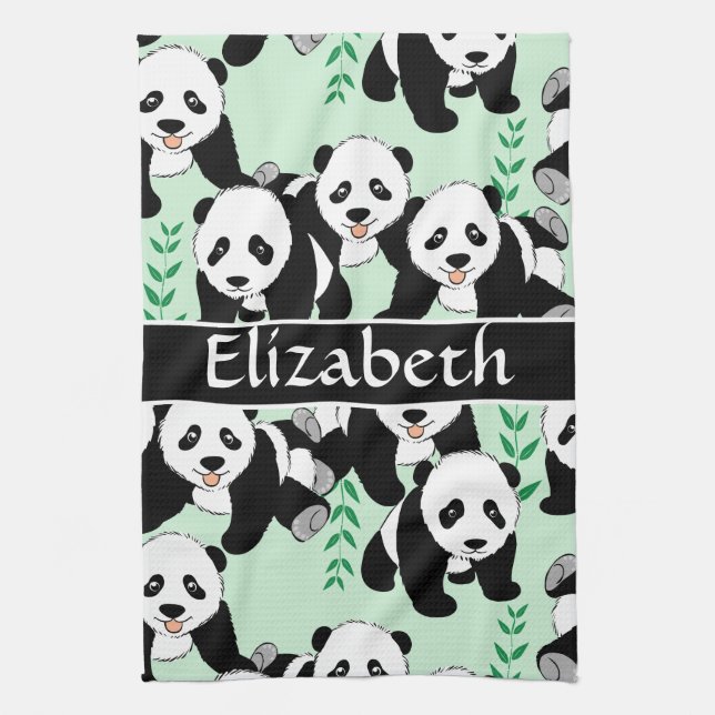 Panda Bears Graphic Personalize Kitchen Towel (Vertical)