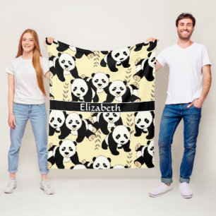 Panda Bears Graphic Personalize Larger Fleece Blanket