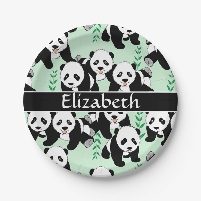 Panda Bears Graphic to Personalize Paper Plate (Front)