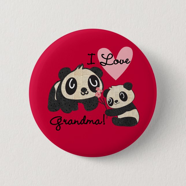 Panda Bears I Love Grandma 2 Inch Round Button (Front)