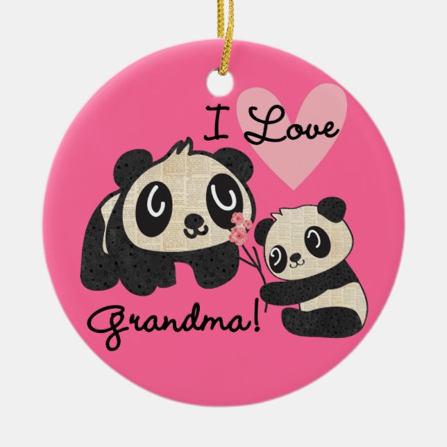 Panda Bears I Love Grandma Ceramic Ornament (Front)