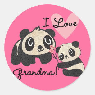 Panda Bears I Love Grandma Classic Round Sticker