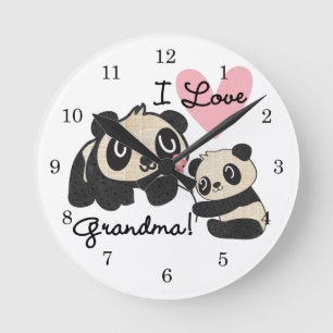 Panda Bears I Love Grandma Round Clock