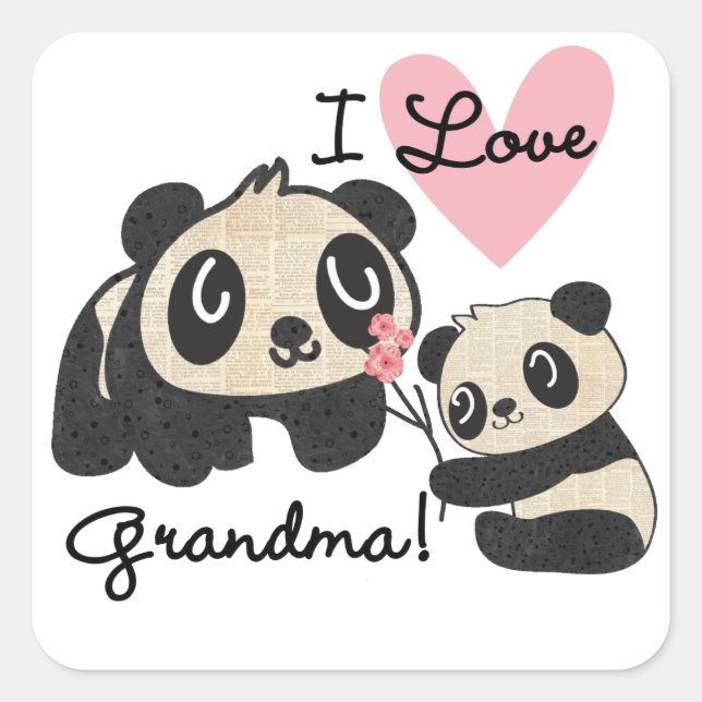 Panda Bears I Love Grandma Square Sticker (Front)