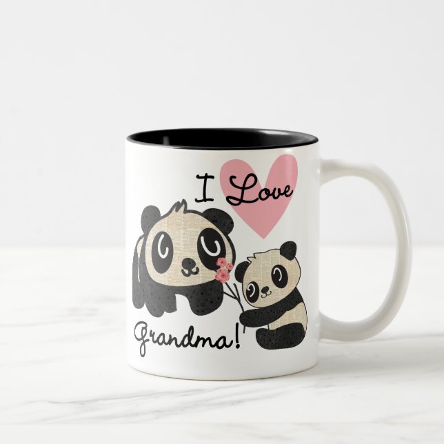 Panda Bears I Love Grandma Two-Tone Coffee Mug (Right)