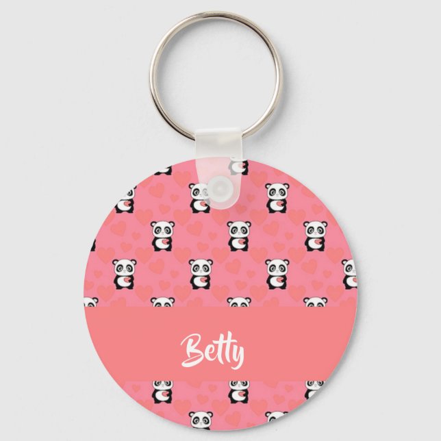 Panda bears love pink pattern keychain (Front)