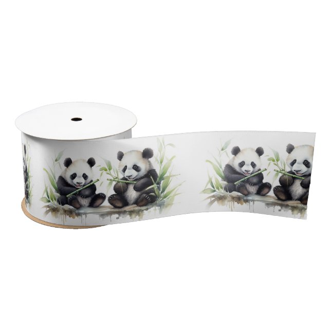 Panda Bears With Bamboo Stalks Satin Ribbon (Spool)