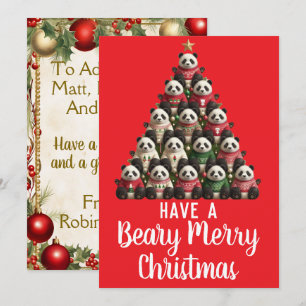 Panda Beary Merry Christmas Tree Holiday Card