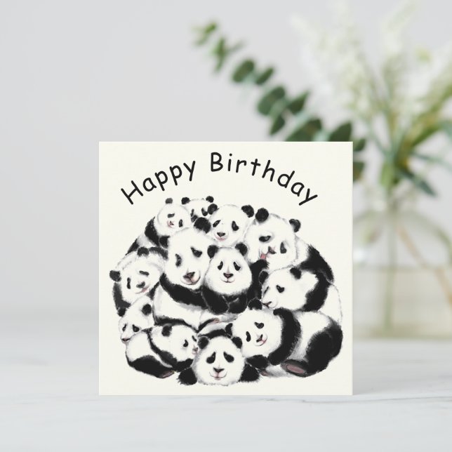 Panda Birthday Card Happy Family Pandas - Funny (Standing Front)