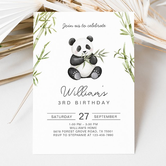 Panda Birthday: Greenery Bamboo Invitation (Creator Uploaded)