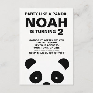 Panda Birthday Invitation, Black and White Party Invitation