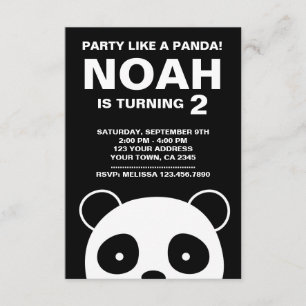 Panda Birthday Invitation, Black and White Party Invitation