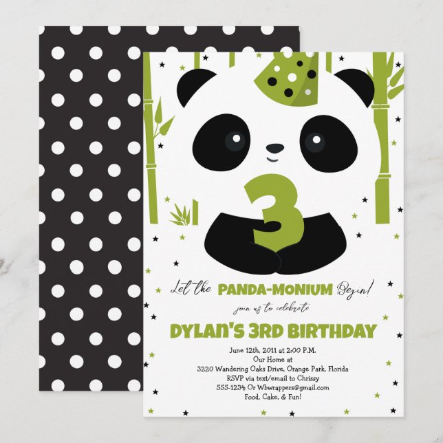 Panda Birthday Invitation for Panda Party (Front/Back)