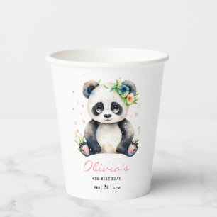 Panda Birthday Invitation, Panda Girl Birthday Paper Cups
