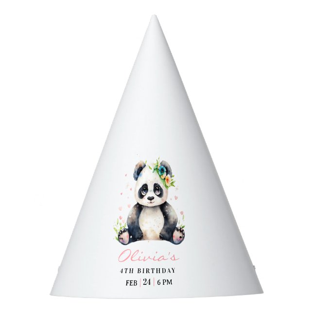 Panda Birthday Invitation, Panda Girl Birthday  Party Hat (Front)