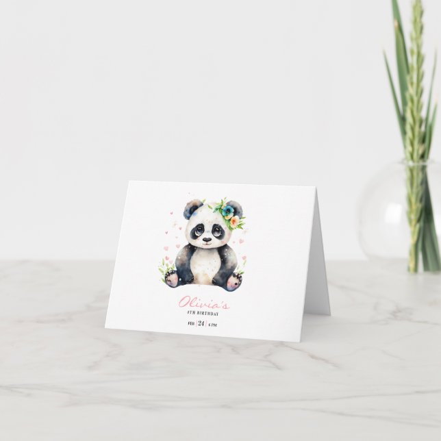 Panda Birthday Invitation, Panda Girl Birthday  Thank You Card (Front)