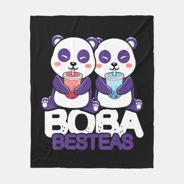 Panda Boba Bubble Tea Anime Kawaii Neko Girls  Fleece Blanket (Front)