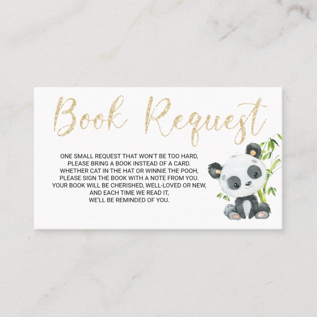 Panda Book Request Card for Baby Shower Birthday (Front)