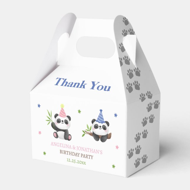 Panda Boy and Girl Joint Birthday  Favor Box (Front Side)