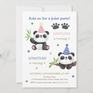 Panda Boy and Girl Joint Birthday Invitation