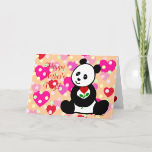 Panda Cartoon and A Heart Flower Mom Card