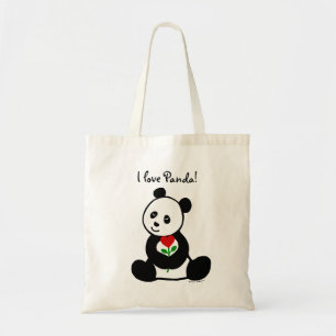 Panda Cartoon and A Heart Flower Tote Bag